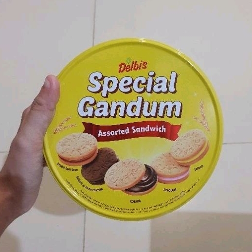 

Delbis Spesial Gandum biskuit Assorted Sandwich aneka rasa kaleng 155gr