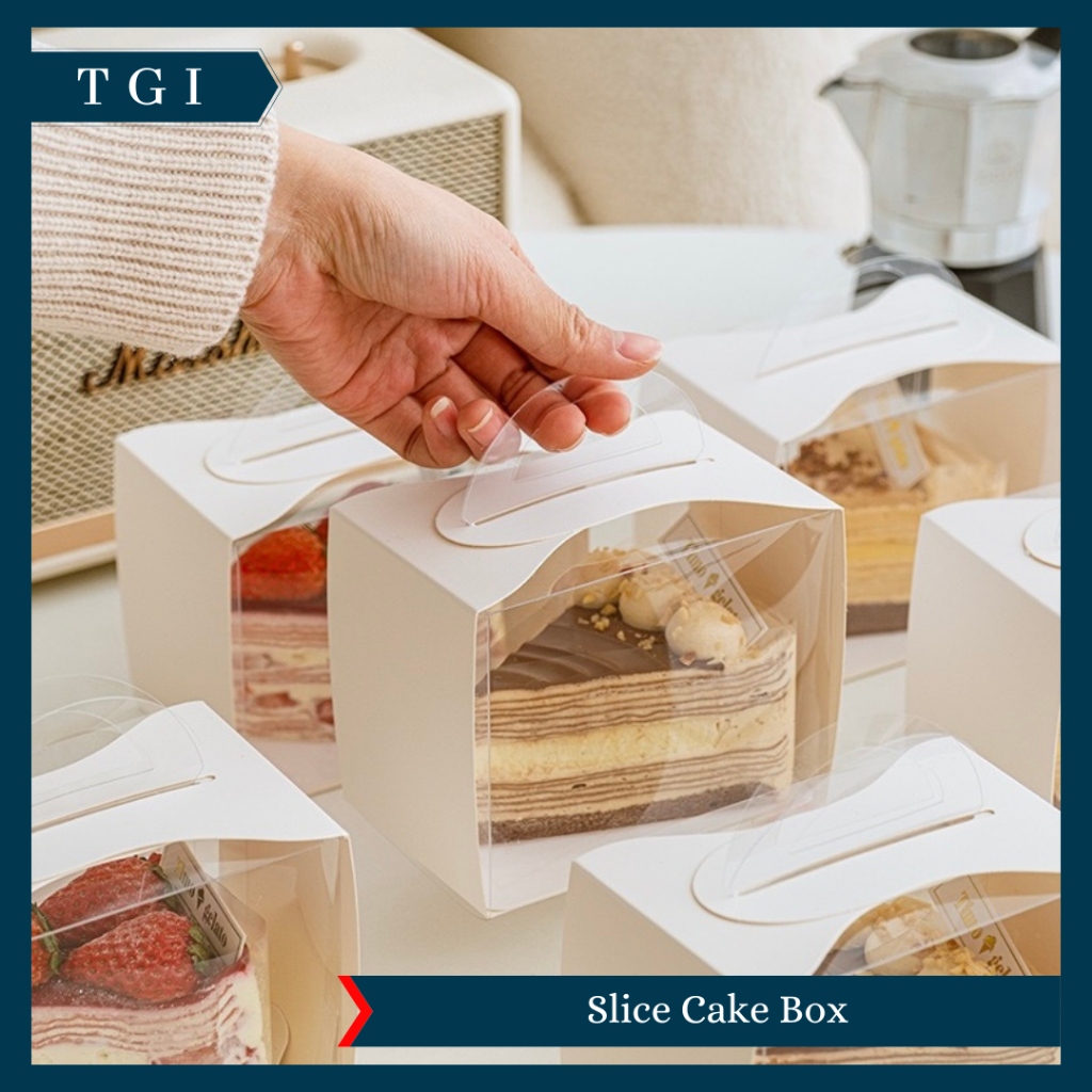 

TGI - KOTAK KEMASAN MINI KUE POTONG SLICE CAKE BOX TRANSPARAN MIKA DENGAN HANDLE BOX PACKAGING MILLE CREPES