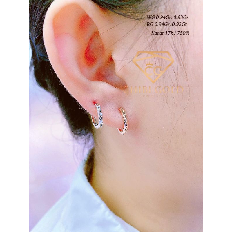 CHIBI - Anting emas ukir 750 kadar 17k Anting Bulat ukir Anting donat