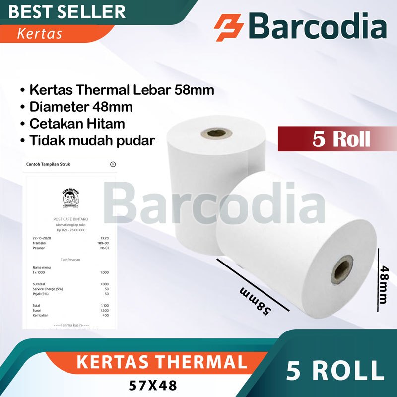 

IWARE KERTAS THERMAL 57X48MM KERTAS THERMAL 58MM UNTUK PRINTER BLUETOOTH 58MM
