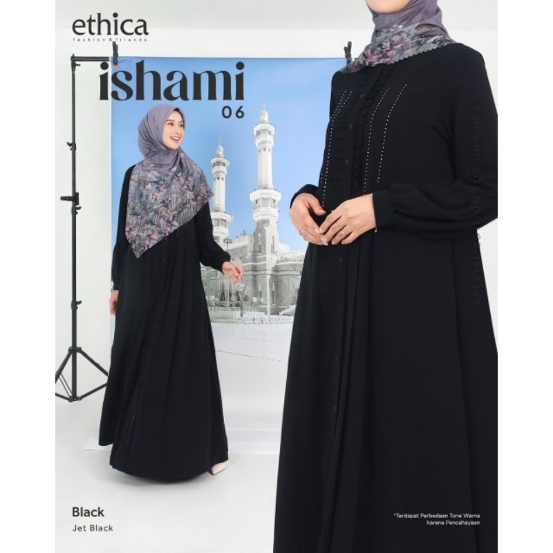 ETHICA Gamis Wanita Dewasa Premium Terbaru Warna Hitam Bahan Jet Black - ISHAMI 06