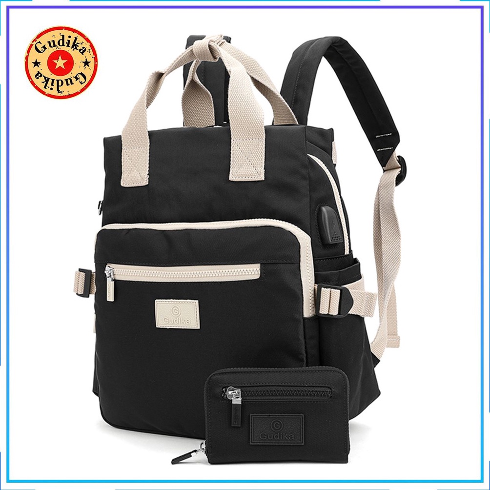 ART F7G6 GUDIKA 5227  Tas Ransel Laptop USB Set Dompet Wanita Pria Kekinian Import Original Terbaru 