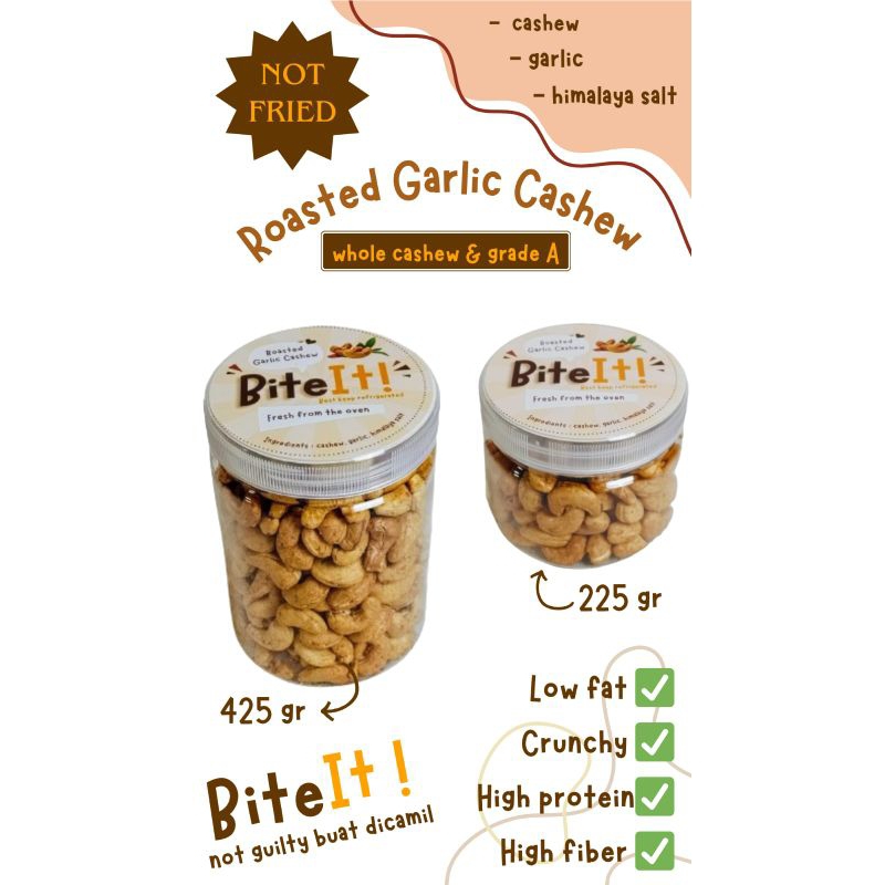 

Kacang Bite It! 425gr Mete/Mede/Cashew Oven sehat Rasa Bawang