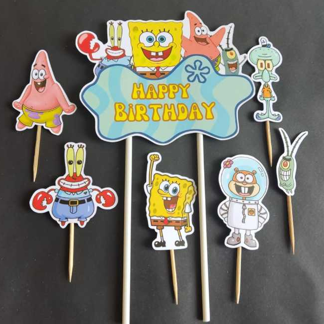 topper spongebob hiasan kue happy birthday