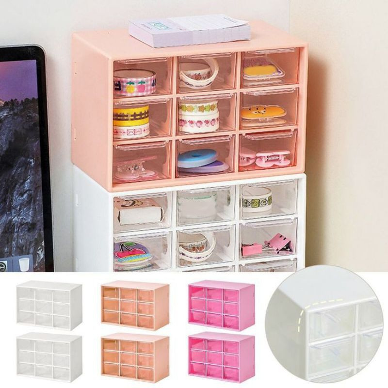 Kotak Laci 9 Sekat / Kotak Serba Guna / Kotak Penyimpanan Mini Serbaguna / Rak Mini Kotak Perhiasaan