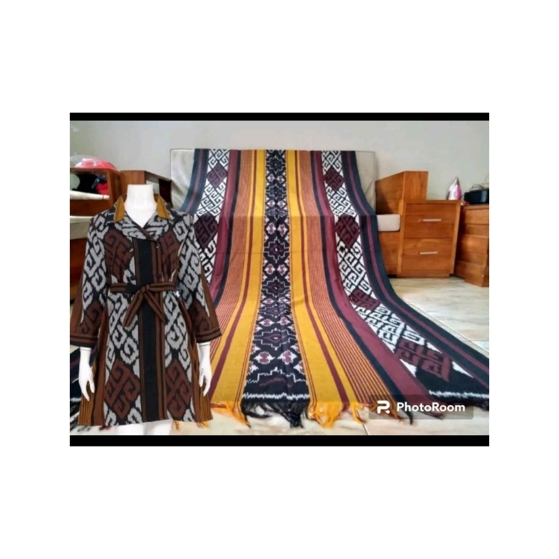 DRESS TENUN TROSO CANTIK , DRESS KEMEJA KERJA, TENUN MOTIF ETNIK