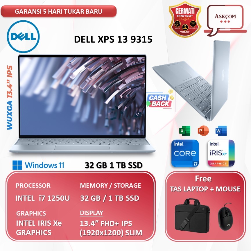 Laptop Dell Xps 13 9315 Intel Core i7 1250U 32GB 1TB SSD 13.4FHD+ Windows11 Sky Blue