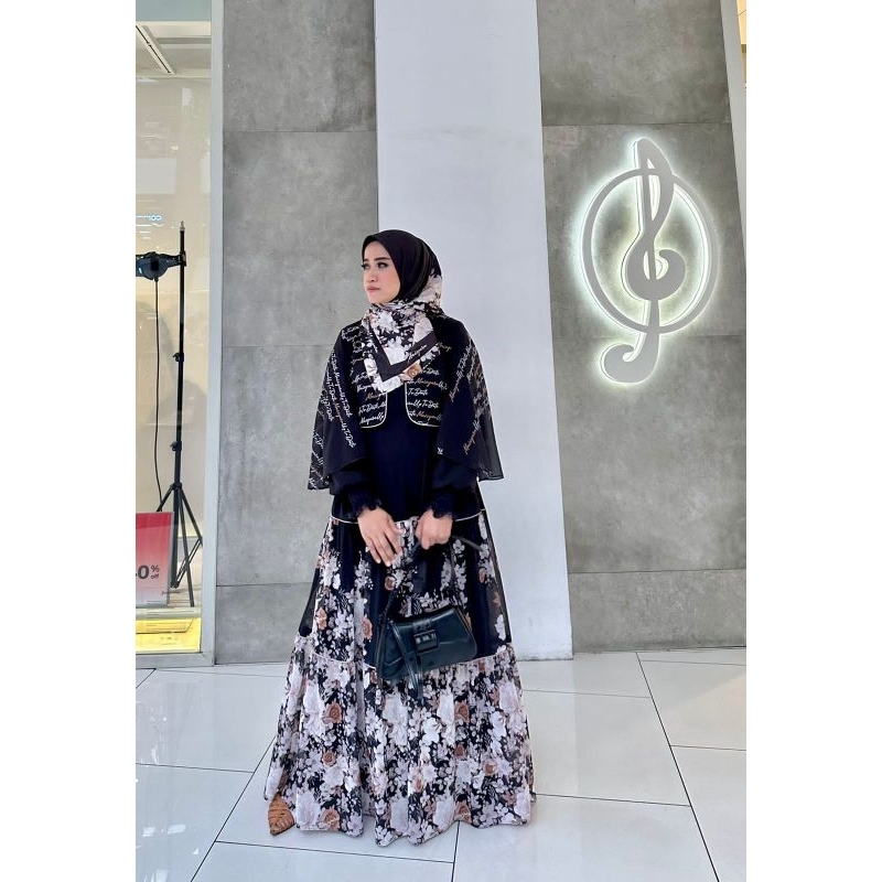 [MAISYARA SYAR'I] GAMIS SYARI / DRESS SET " YURA BLACK " By Maisyara Syari