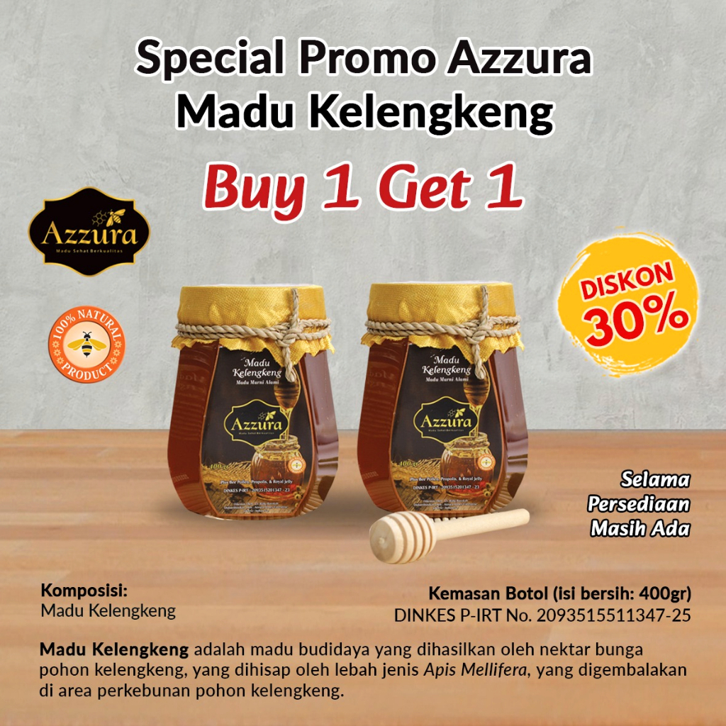 

Madu Azzura - Madu Murni Kelengkeng 400gr (Buy 1 Get 1) 400gr / Pcs Madu