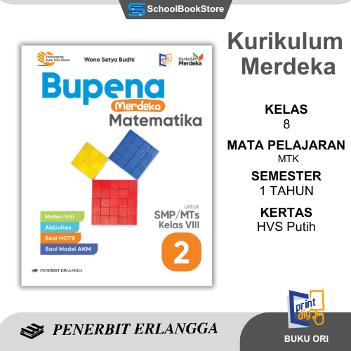 Buku Paket Siswa Mata Pelajaran MTK Kls Kelas 2 8 VIII SMP MTS Kurikulum Merdeka Penerbit Erlangga S