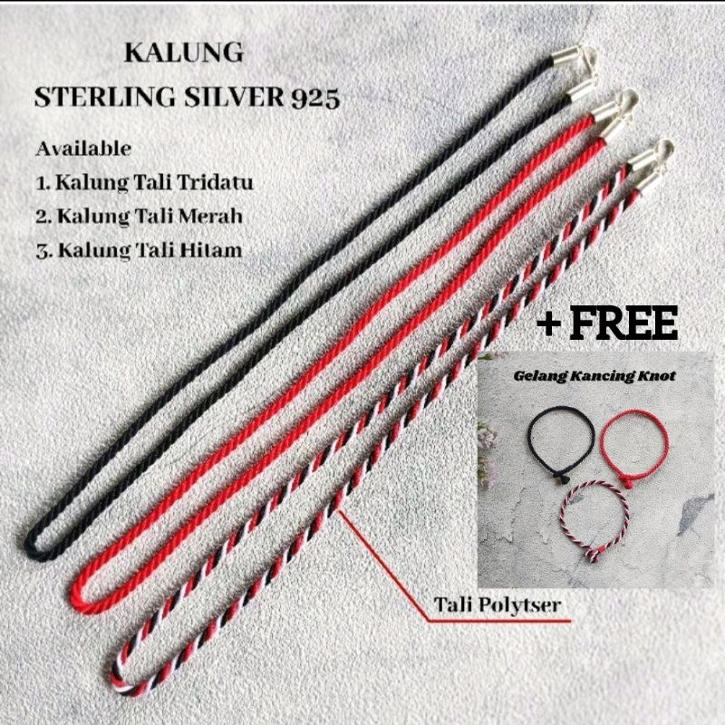 Set Kalung Perak Bali & Gelang / Kalung Tali Merah / Kalung Tali Hitam / Kalung Tridatu Bali / Kalun