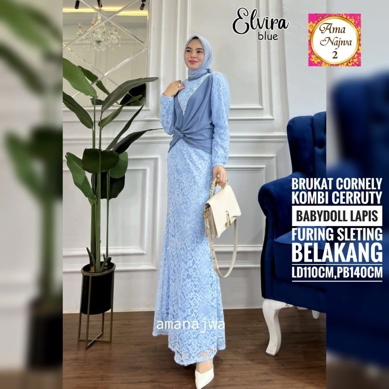 Gaun pesta hijab gamis brokat tille mix ceruty babydoll