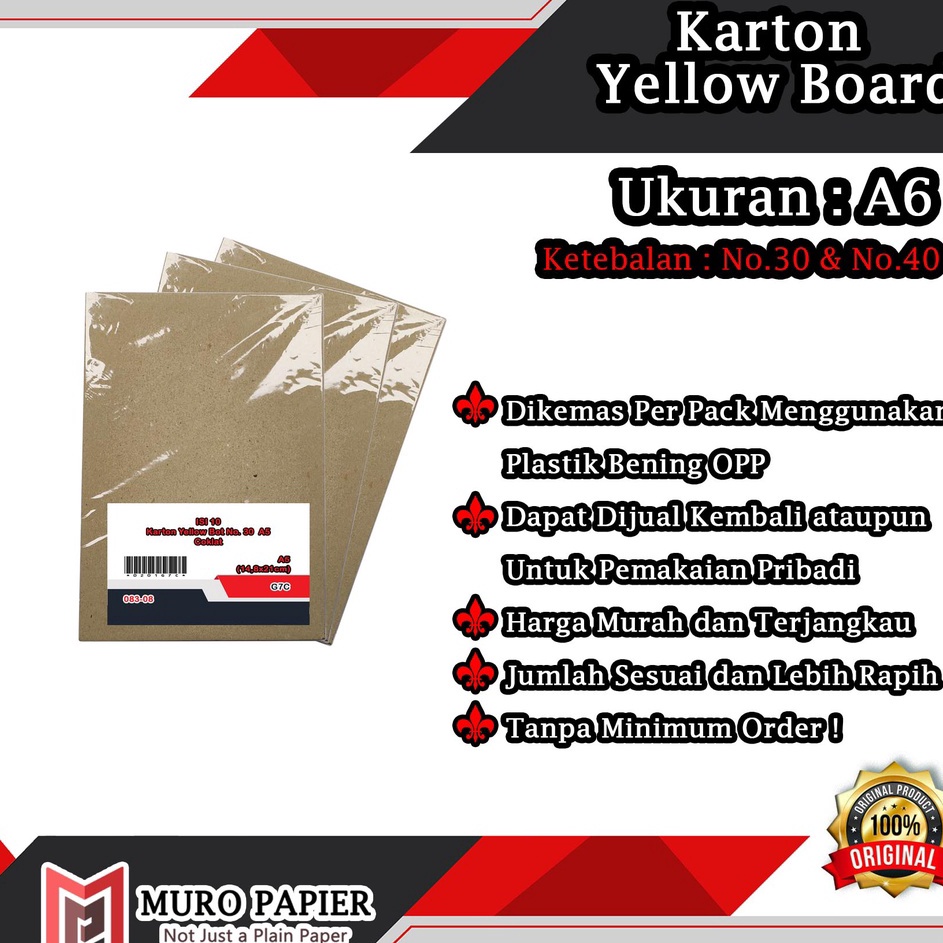 

Hemat Pilihan PER PAK ISI 2 Karton Yellow Board No 3 4 A6 by Muro Papier