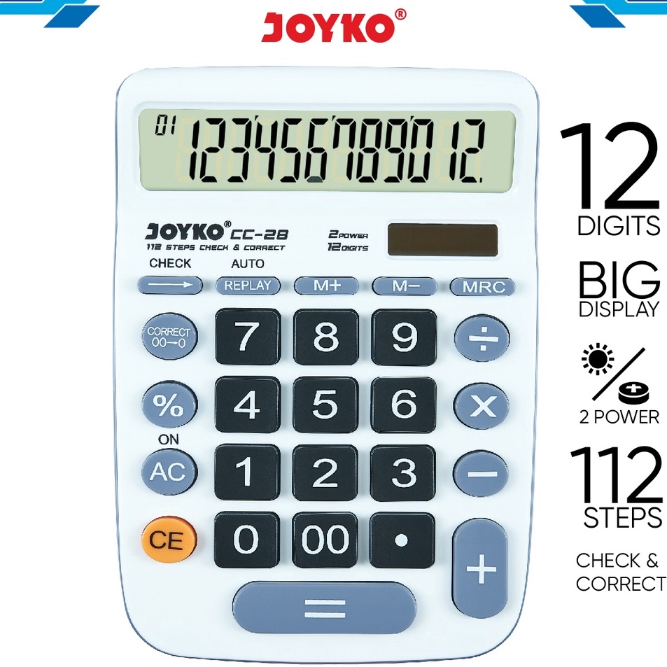 

Best Limited Calculator Kalkulator Joyko CC28 12 Digits Check Correct