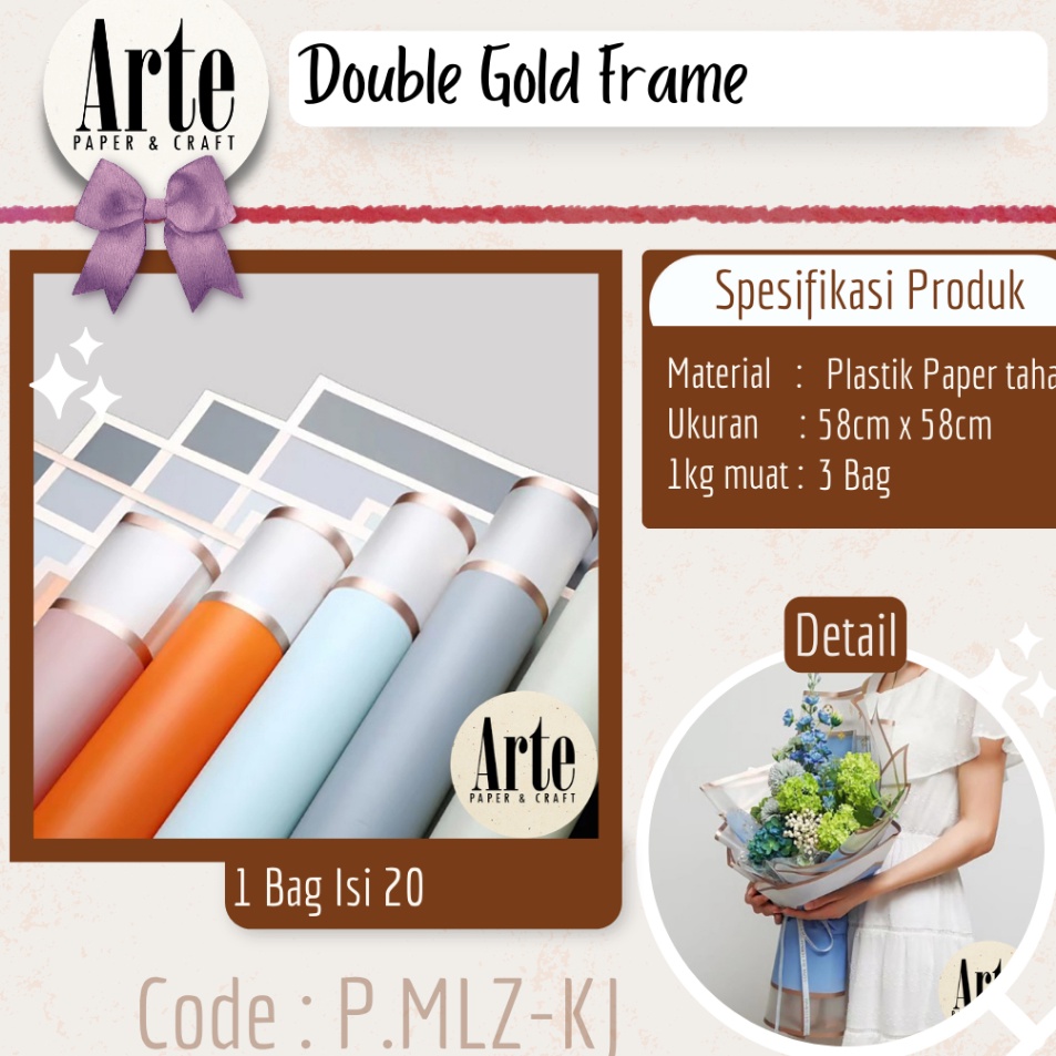 

High Quality 2 Lembar Cellophane Double Gold Frame Buket Bunga Korean Kertas Waterproof Ori Sinowrap Flower Wrapping Paper Calor Kado Arte Grosir Florist Supply Jakarta Bekasi PMLZKJ