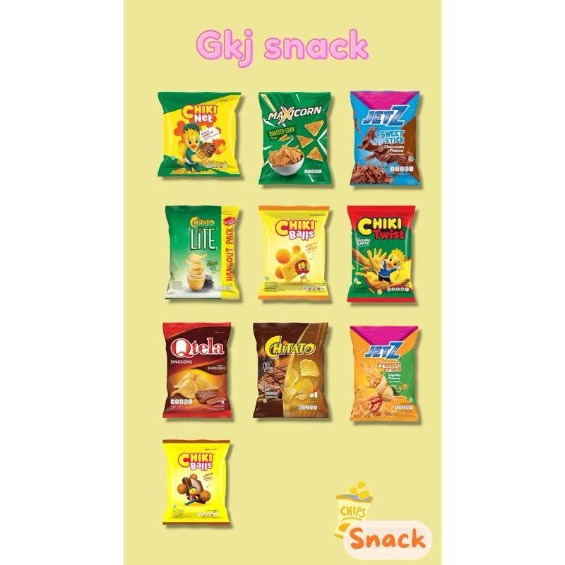 

❤️ GKJ STORE ❤️ ( Renteng )Snack Renceng CHIKI NET- CHIKI BALLS/ JETZ / MAXICORN /CHIKI TWIST / CHITATO LITE / CHITATO / QTELA / JETZ FRENCH FRIES PER RENTENG ISI 10pack