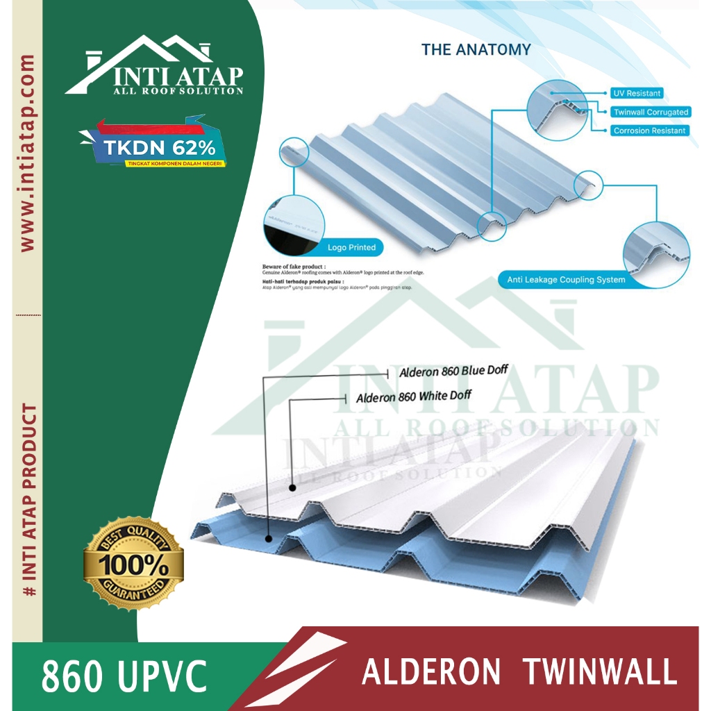 ALDERON ATAP UPVC 860 TWINWALL DOUBLE LAYER SEMI TRANSPARANT