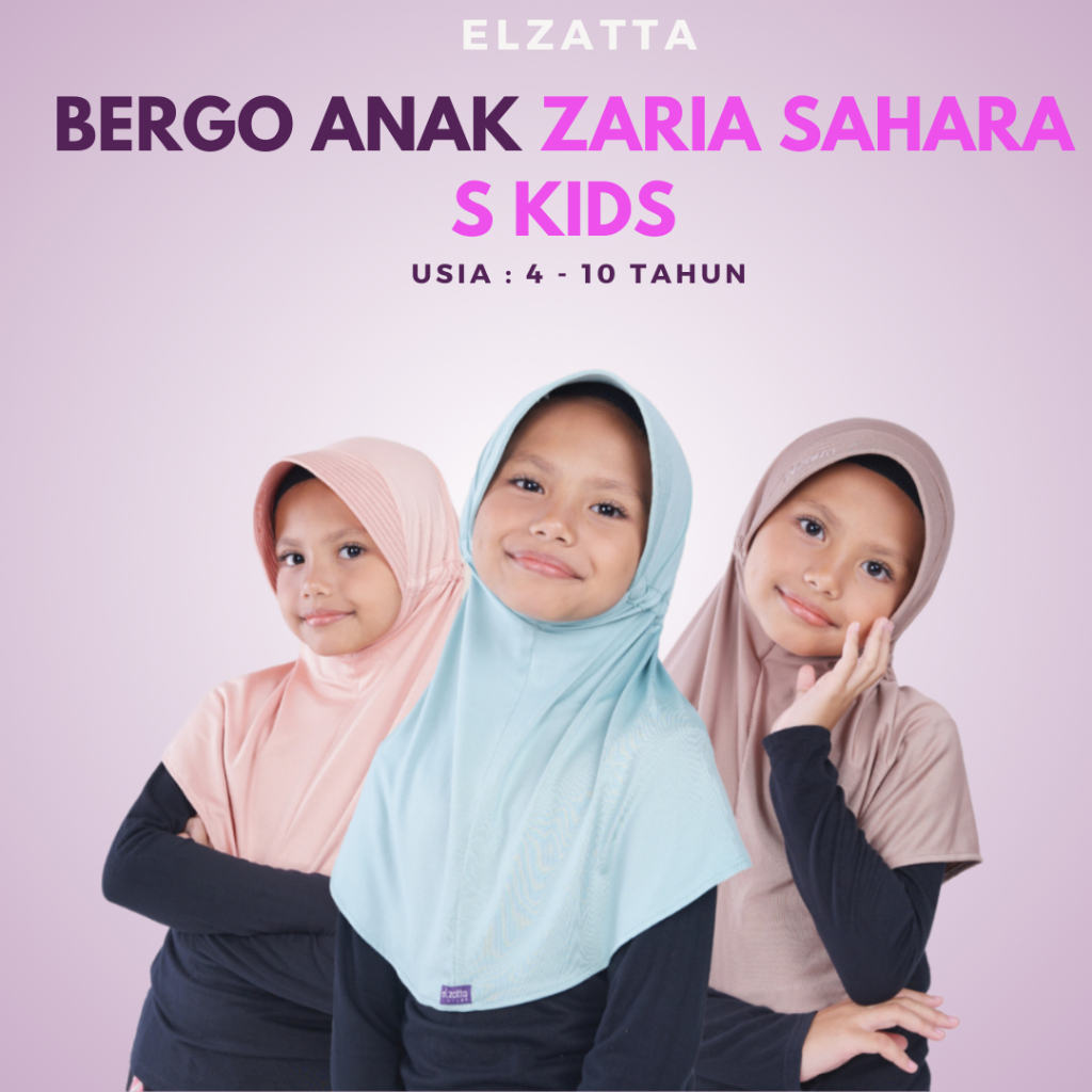 Elzatta Zaria Sahara S Kids Jilbab Bergo Anak Instan Serut Belakang