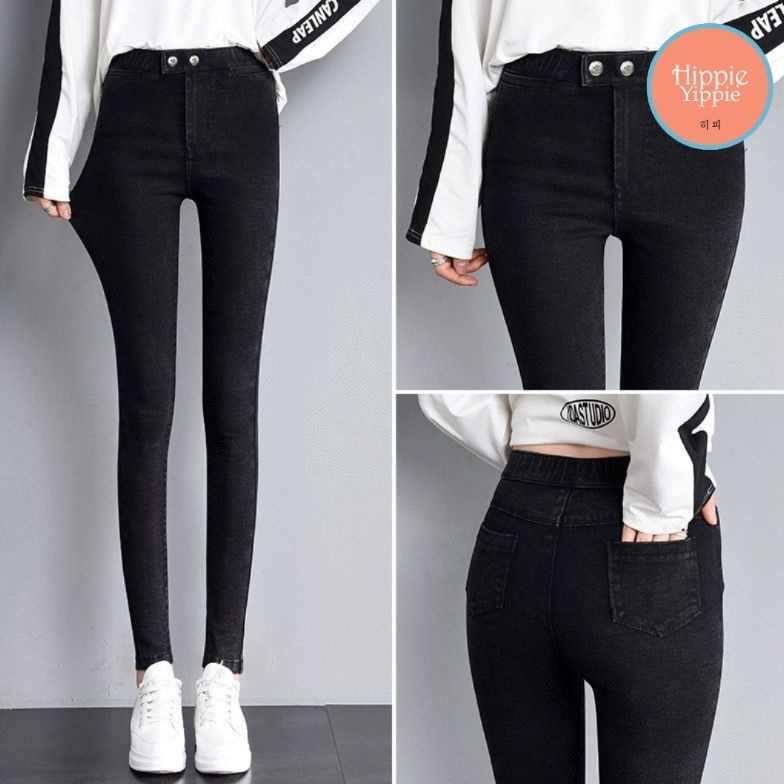 ART A25K Celana Hitam Korea Jegging Kancing dua Hippie Fashion
