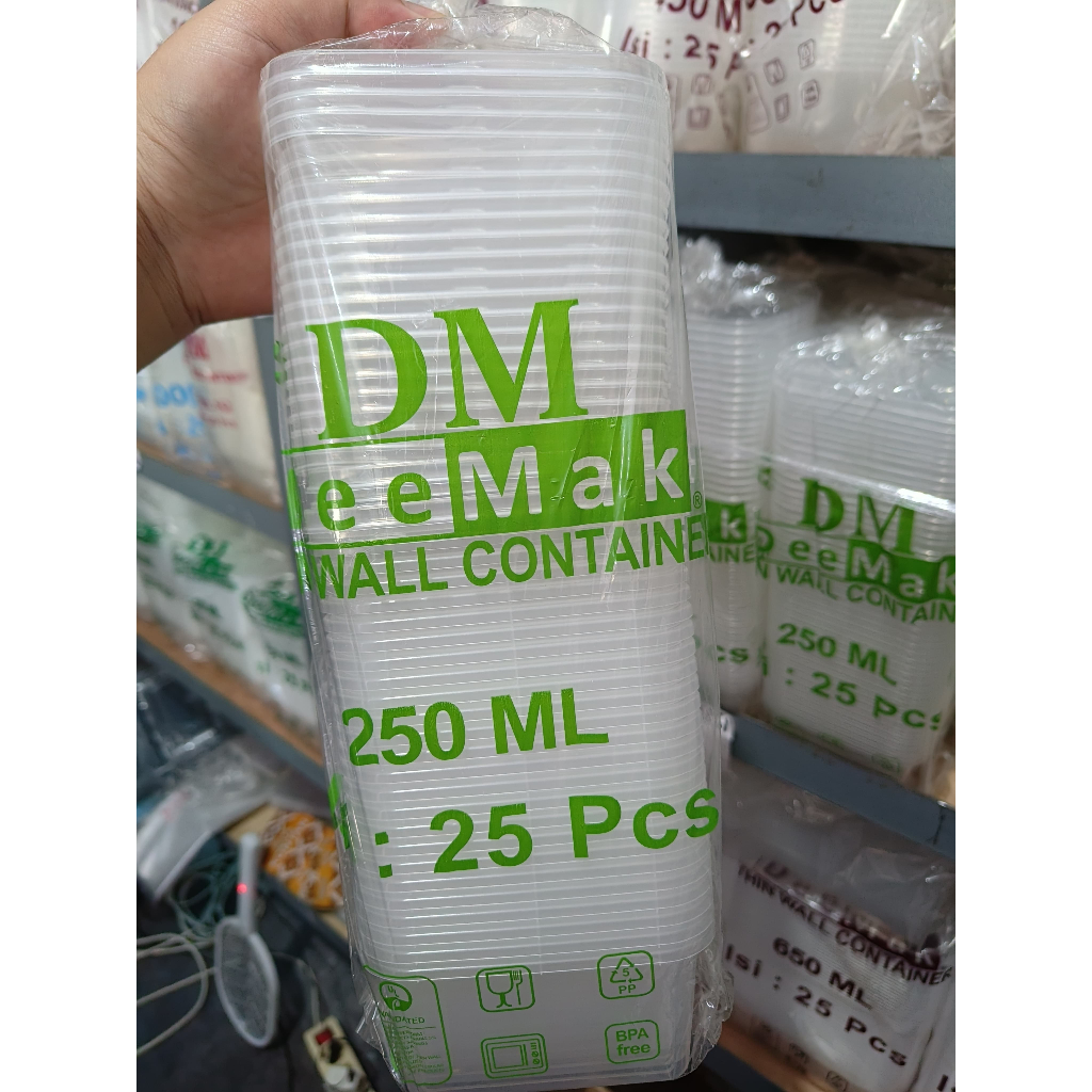 DM 250ml Persegi / DM thinwall 250ml food container kotak makan plastik 25 pasang / DM Rec 250ml