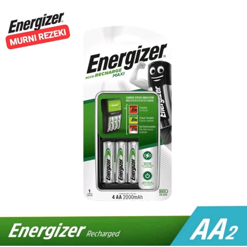 Cas Baterai Energizer Maxi ( + 4 batere charge AA ) Recharge 2000 MAH Original