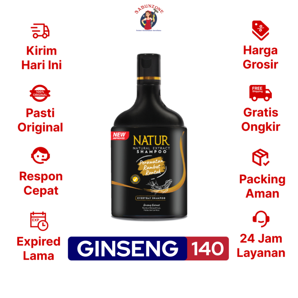 Shampoo Natur Ginseng Extract Shampo Untuk Rambut Rontok 140 ml