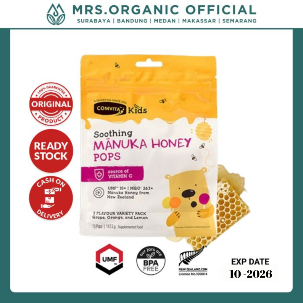 

Permen Madu Manuka Comvita Kids Soothing Pops UMF 10+ Isi 15 Permen Rasa Buah Anggur Jeruk Lemon