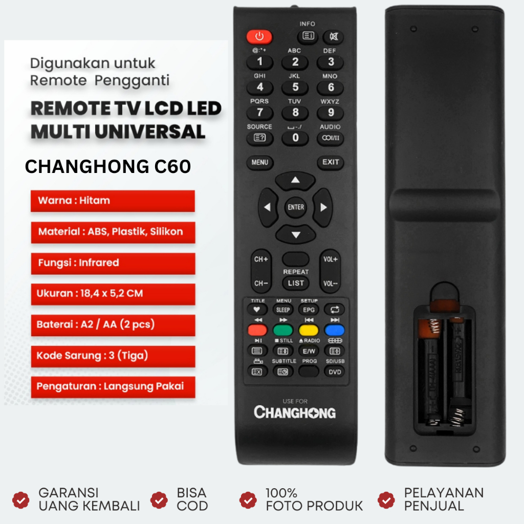 REMOTE TV CHANGHONG CHIQ L24G3 LED DIGITAL 24 - 43 INCH C60