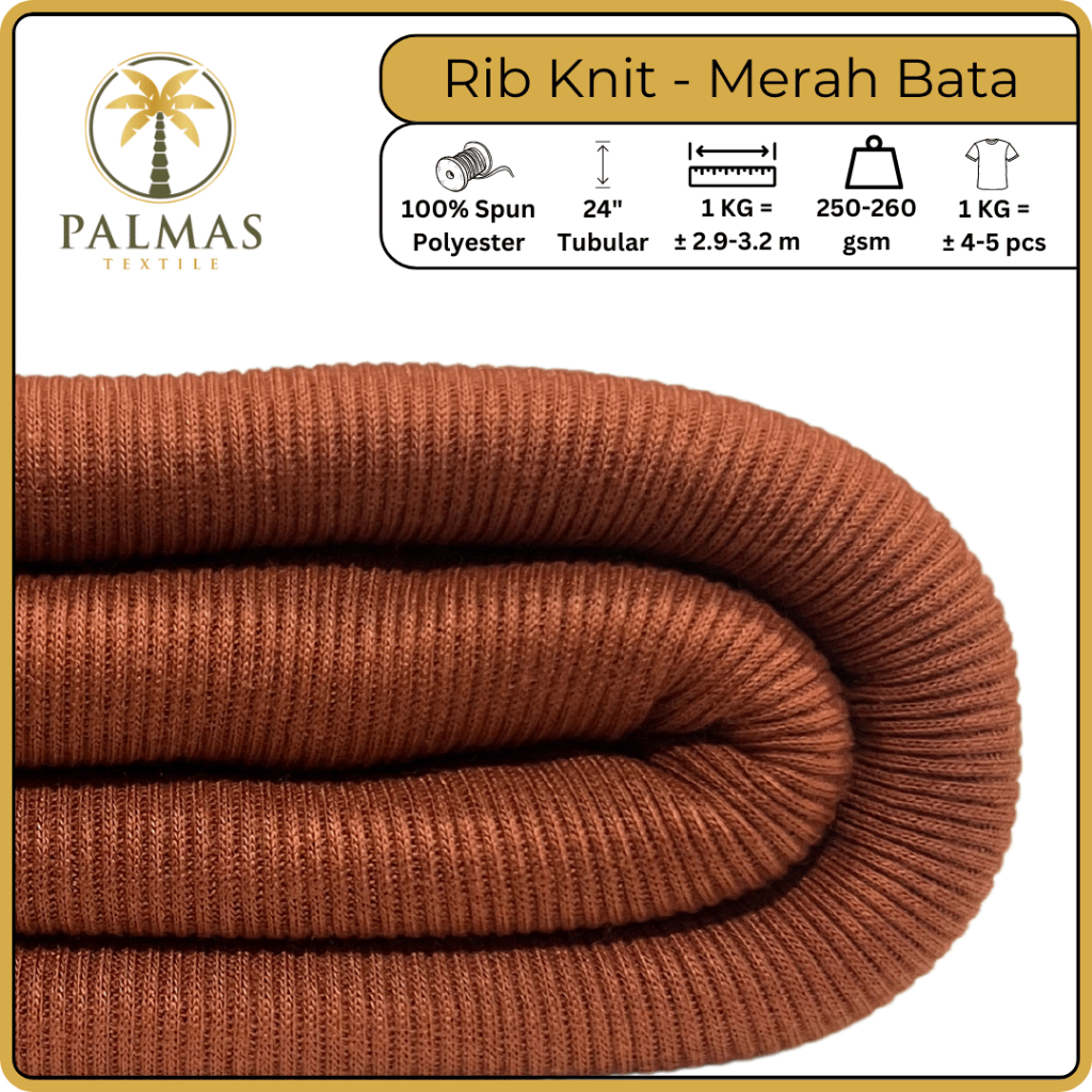 Kain Rib Knit - Merah Bata (Bahan Kaos)