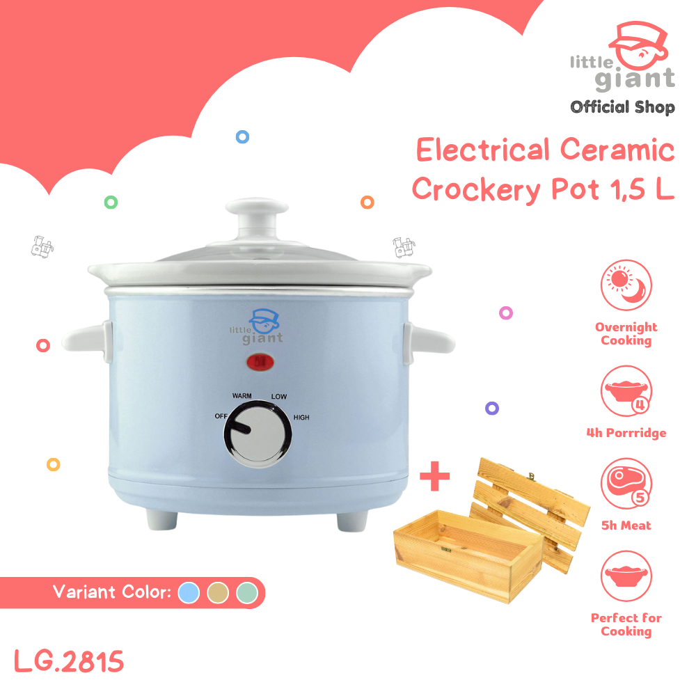 Little Giant Electrical Ceramic Crockery Pot 1,5 L (INCLUDE PALET KAYU) | Slow Cooker MPASI