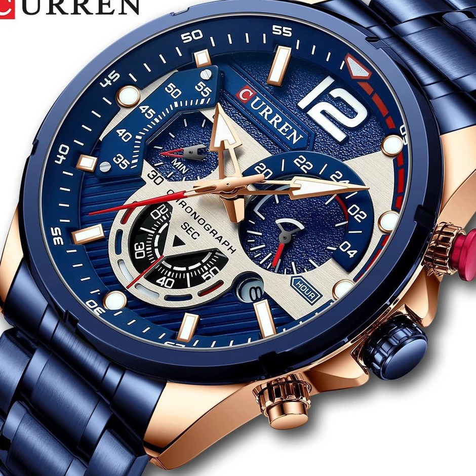 ART G4X CURREN 8395 Jam Tangan Pria Analog Stainless Steel Chronograph Aktif Luminous Hand CURRENOS