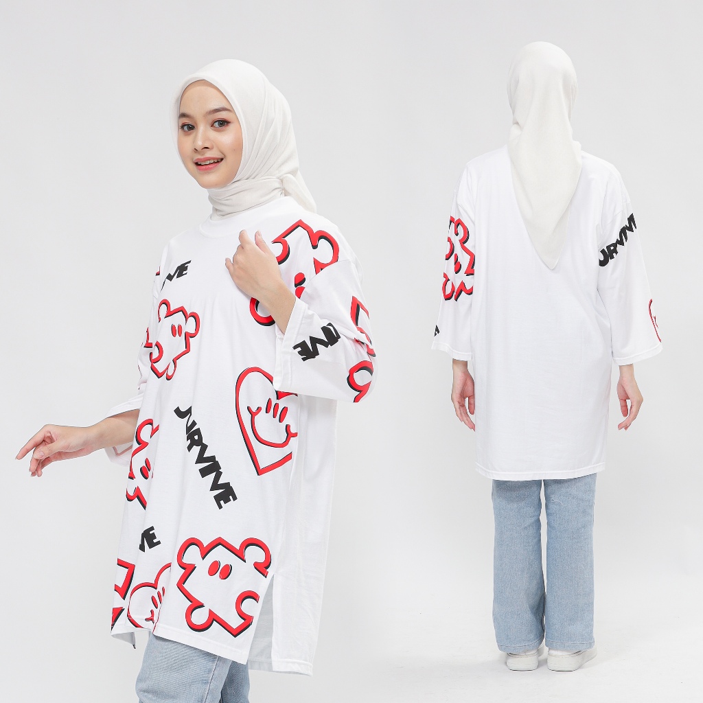 SURVIVE | Tunik kaos oversize wanita PUZZLE WHITE