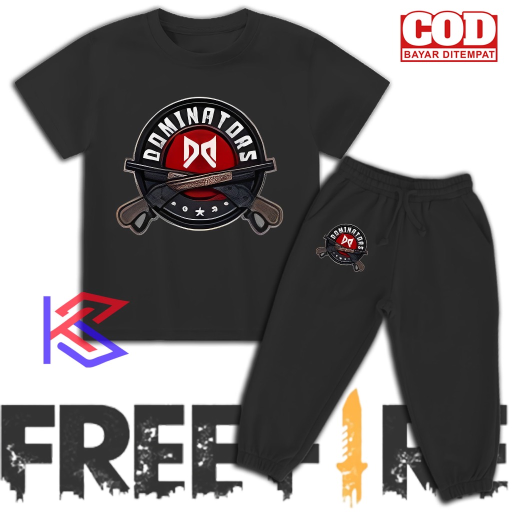 ( BISA COD ) FREE NAMA SETELAN BAJU ANAK & JOGER ANAK TEAM DOMINATORS FREEFIRE / ONE SET KAOS ANAK &