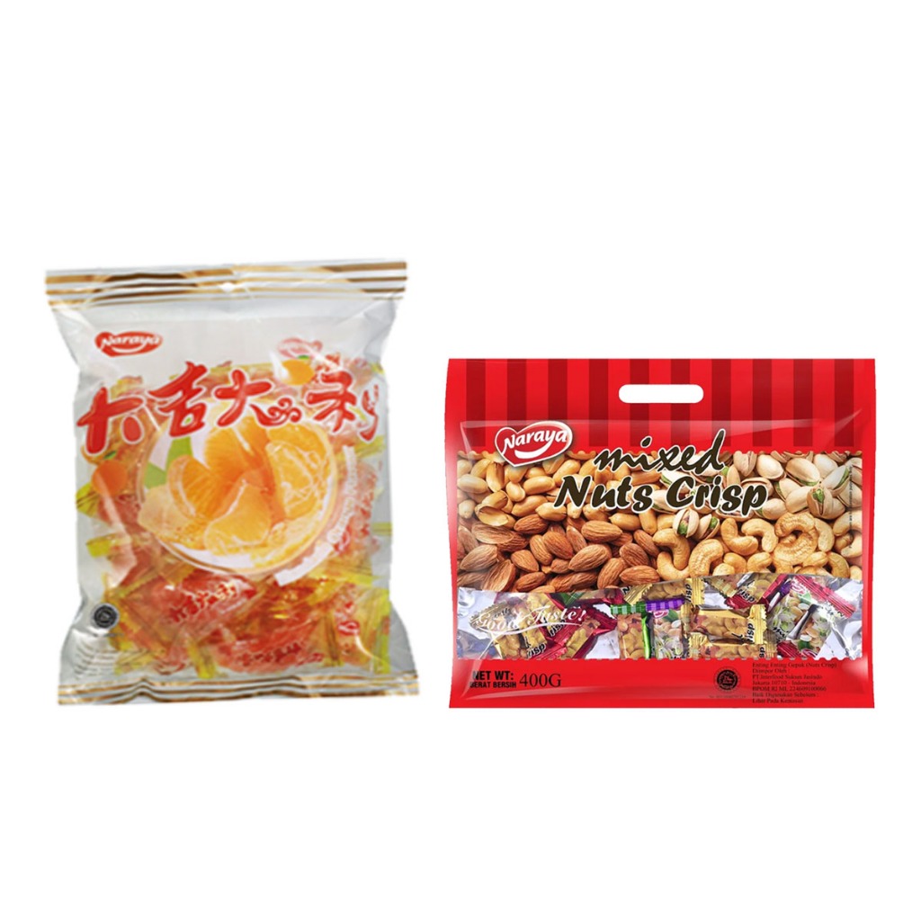 

COMBO PAKET Naraya Permen Jelly Jeruk 500 Gram dan Tingting Kacang Mixed Nuts Crispy 400gr Halal