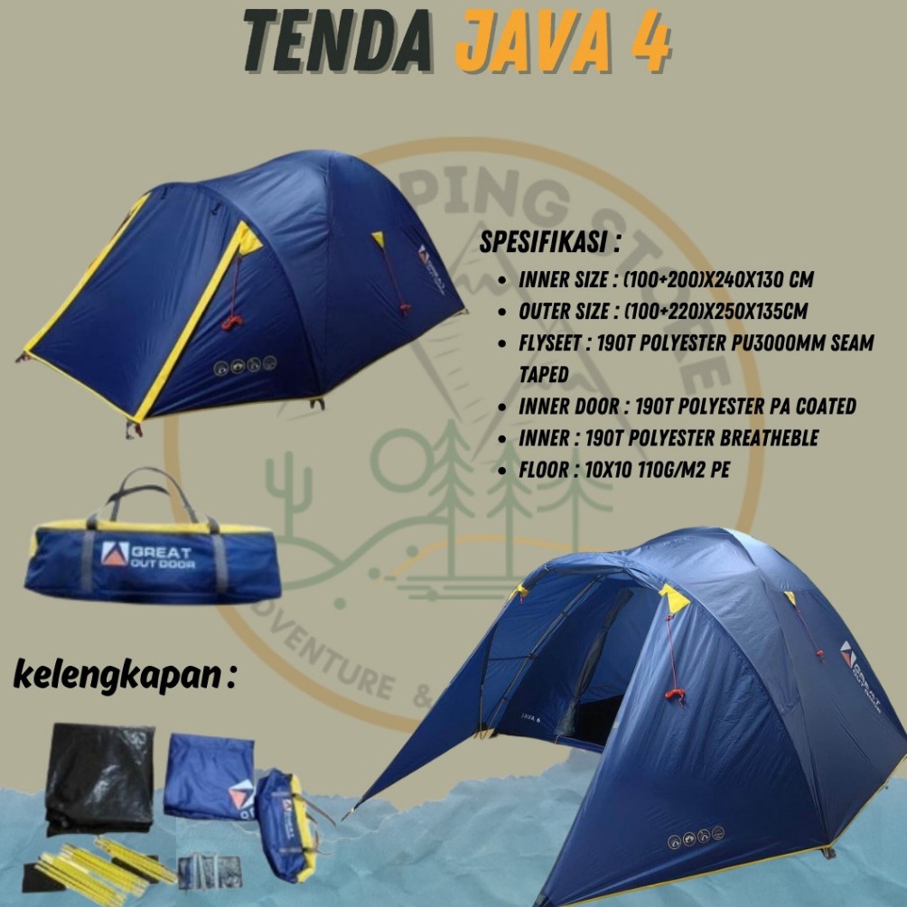 KODE U26T READY TENDA CAMPING  TENDA  GREAT OUTDOOR JAVA 4  TENDAKI BORNEO 4 DOUBLE LAYER  TENDAKI  