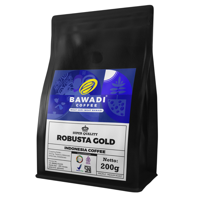 

Kopi Robusta Gold Premium 200gr - Bawadi Coffee - Robusta Gayo Premium - Kopi Aceh - Kopi -