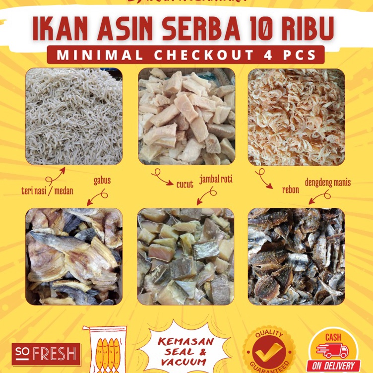 

Lariz COD IKAN ASIN SERBA Rp 1 MINIMAL CO 4 PCS IKAN ASIN MURAH IKAN ASIN IKAN KERING ASIN IKAN KERING IKAN PREMIUM