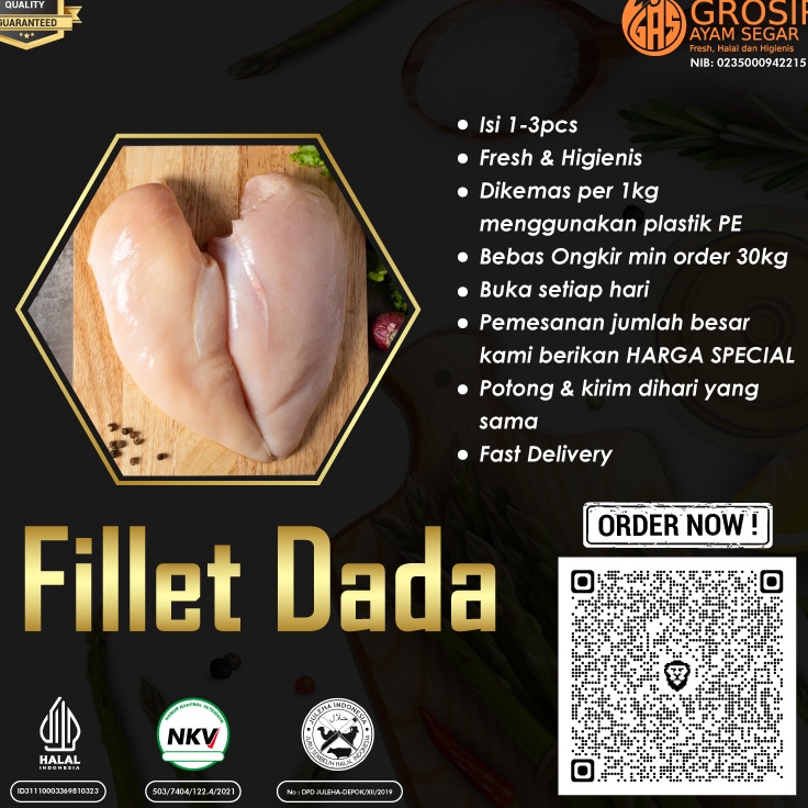 

1111 Daging Ayam Dada Fillet Boneless Tanpa Kulit 1Kg