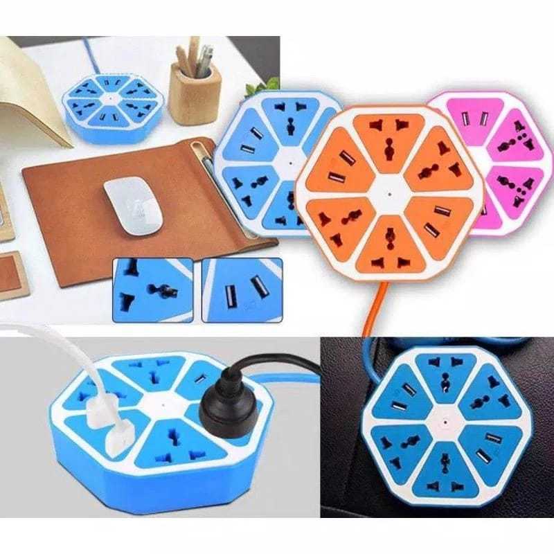 Kabel SOKET 4 USB Mutifungsi Hexagon/Colokan StopKontak Listrik Kabel isi 4 Lubang Segi/Colokan Hexa