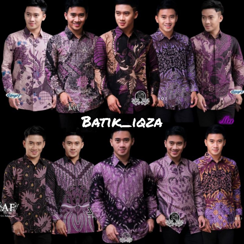 Atasan Kemeja Batik Pria Lengan Panjang Warna Ungu Lilac Purple Violet/Hem Batik Pria Warna Ungu M L