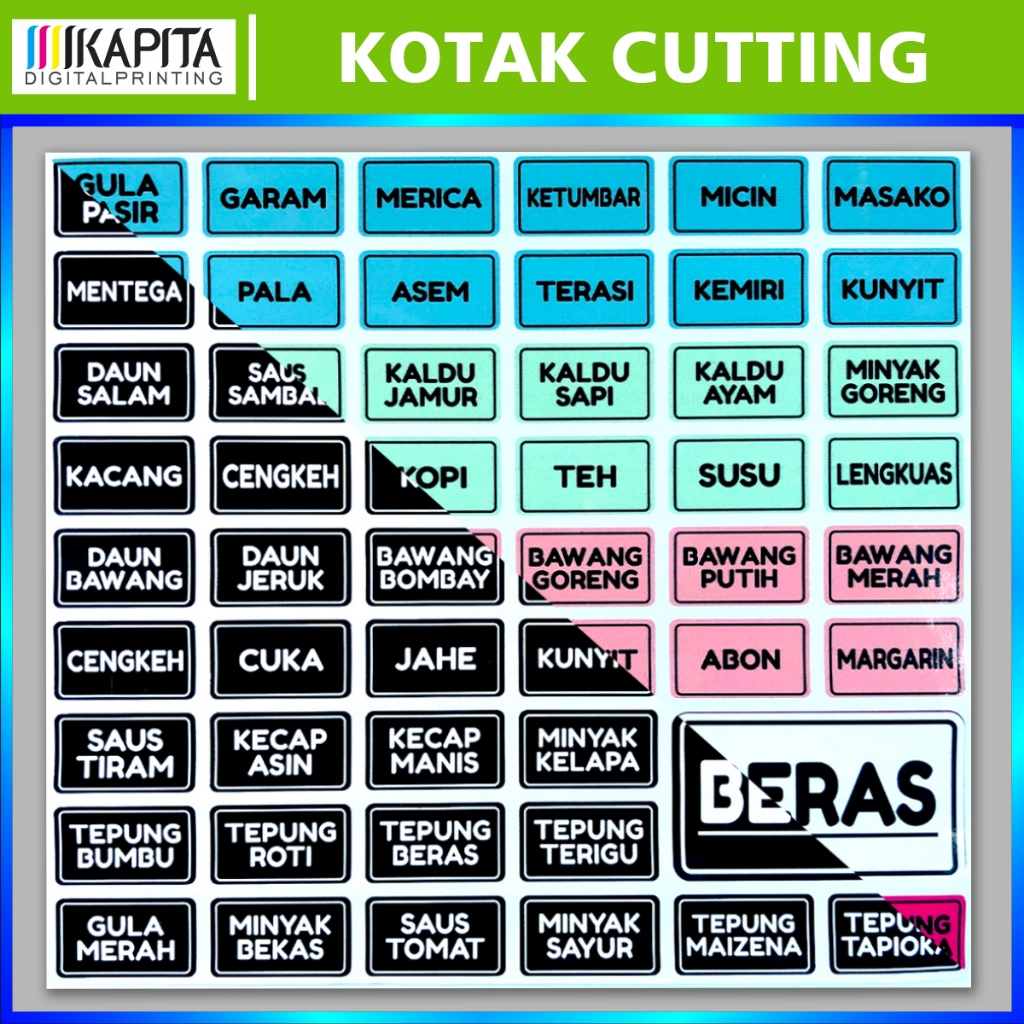 

Stiker Bumbu Murah (isi 50pcs) Sticker Dapur anti air Setiker vinyl Graftac Cutting Glosy