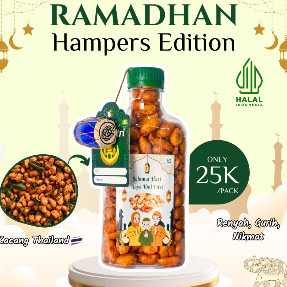 

Termurah Hampers Lebaran Idul Fitri Kacang Thailand Kemasan Botol Free Bedug dan Kartu Ucapan Idul Fitri