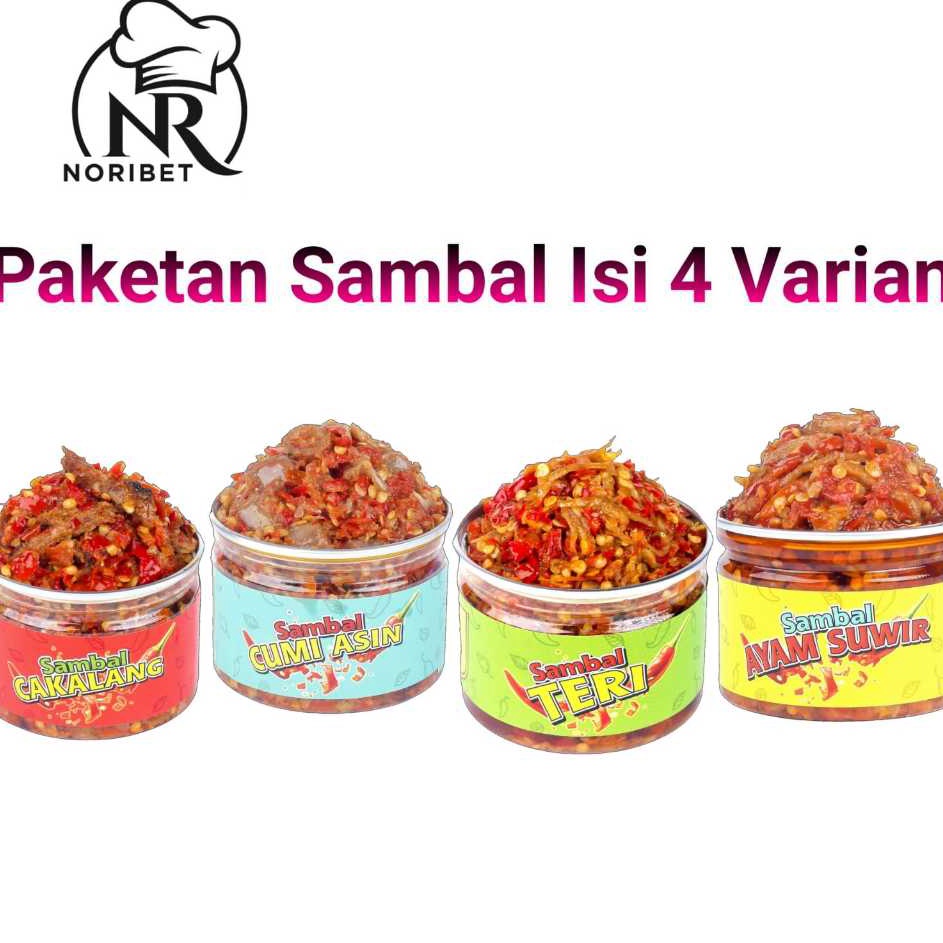 

Paket Hemat NR Noribet Paket 4 Set Sambal Ikan Cakalang Cumi Asin Teri Medan Ayam Suwir