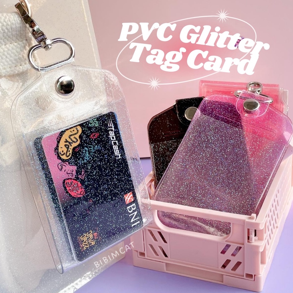 

Ready Terbatas PVC Glitter Tag Card Gantungan Tas Kartu ID Card Holder