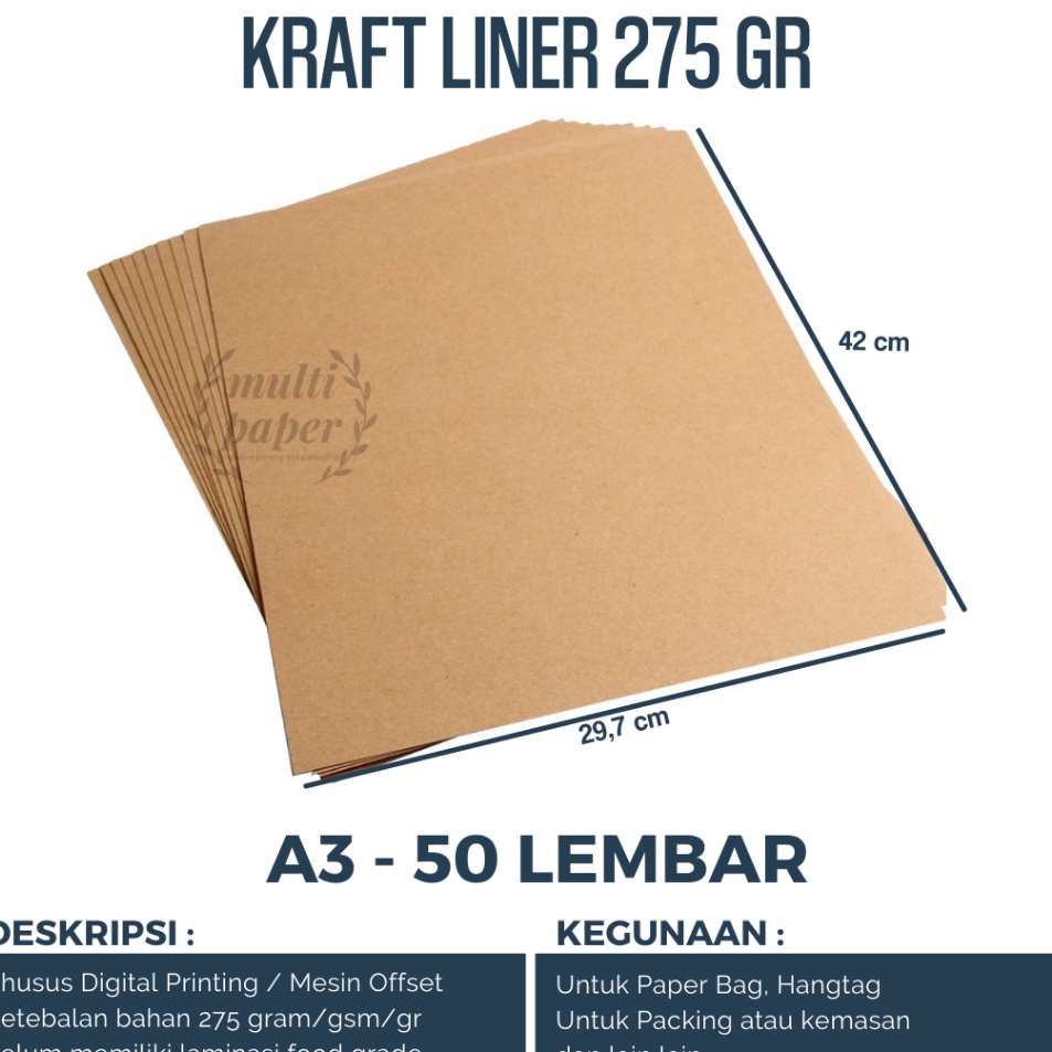 

Obral Istimewa Samson Kraft 275 gsm A3 isi 5 lembar Kertas Samson Kraft Liner Tebal 275 gram