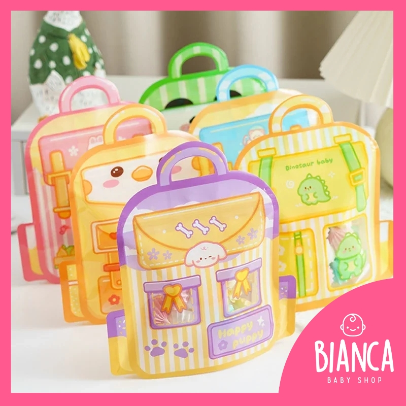 

BIANCA - Kantong Plastik Souvenir 002 Birthday Zipper Ziplock Bentuk Tas Lucu Motif Panda Dino Dkk