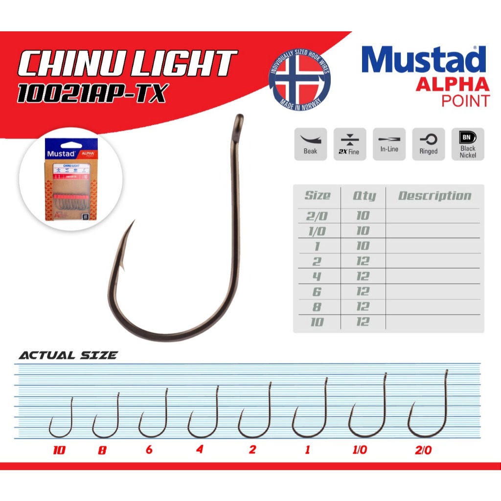Mustad Chinu Light 10021AP 4.8 AlphaPoint Technology 2Xstrong