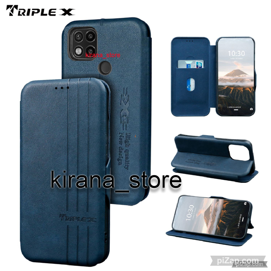 XIAOMI REDMI 9C Flip Case Flip Motif Dompet Casing HP Flip Kulit Motif Garis Wallet Leather Cover