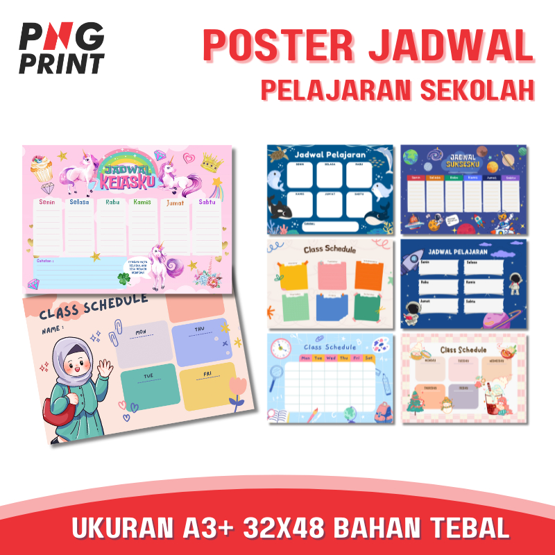 Poster Jadwal Pelajaran Sekolah - Poster Edukasi Anak - Poster Belajar - Pajangan Dinding Sekolah