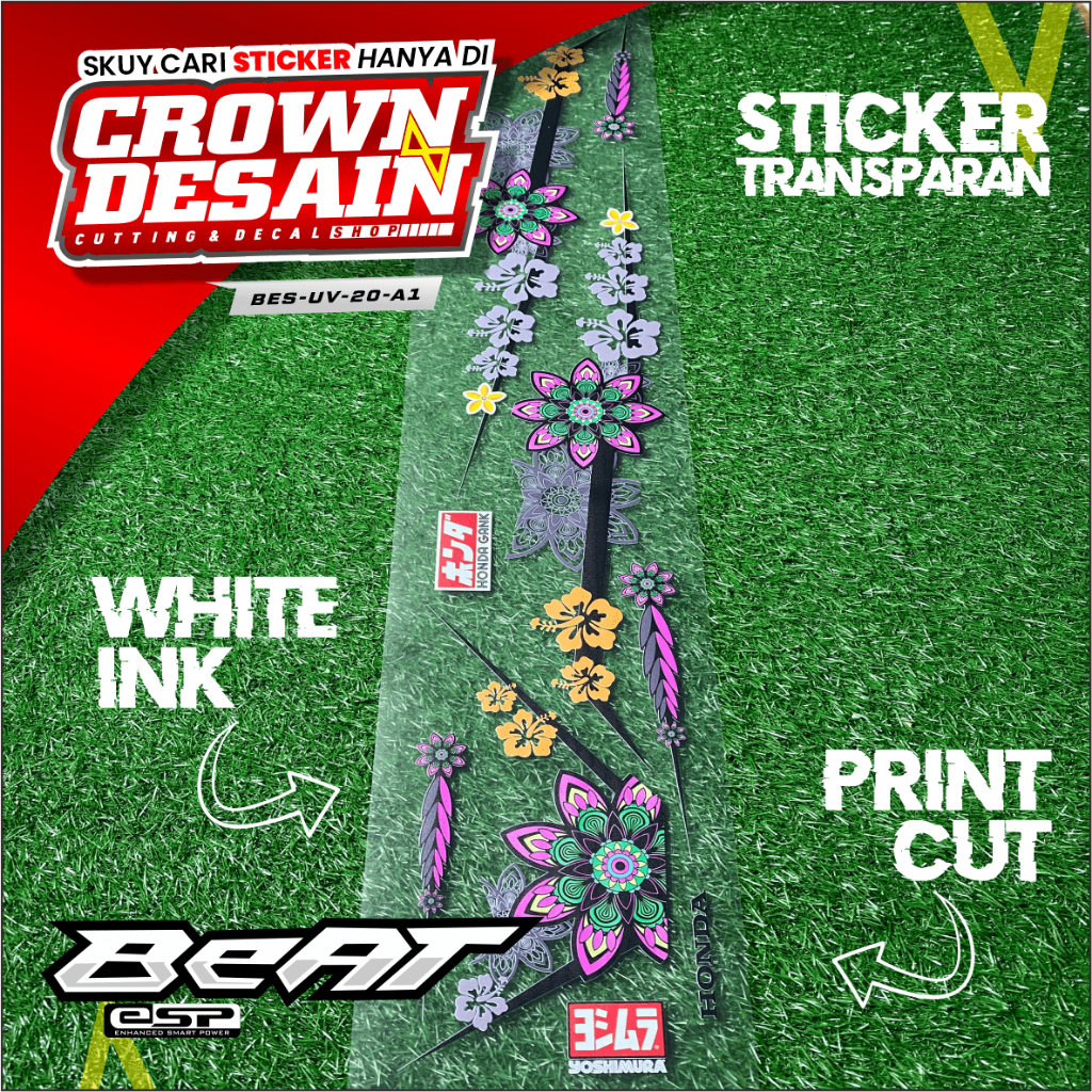 Striping Stiker Beat Esp /Street Esp Motif Bunga Transparan - Stiker Semifull Beat Esp Lama Variasi 